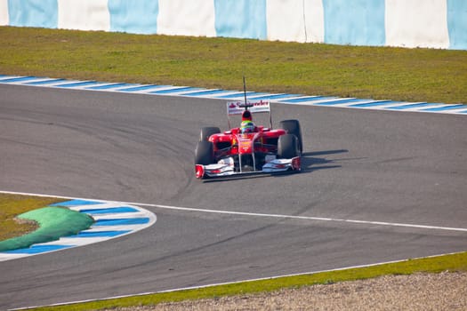 JEREZ DE LA FRONTERA, SPAIN - FEB 10: Felipe Massa of Ferrari F1 races on training session on February 10 , 2011, in Jerez de la Frontera , Spain