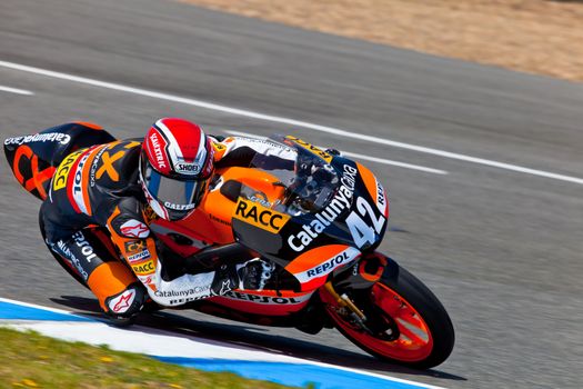 JEREZ DE LA FRONTERA, SPAIN - APR 17: 125cc motorcyclist Alex Rins takes a curve in the CEV Championship race on April 17, 2011 in Jerez de la Frontera, Spain.