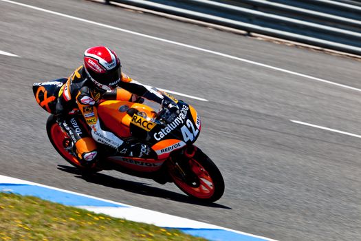 JEREZ DE LA FRONTERA, SPAIN - APR 17: 125cc motorcyclist Alex Rins takes a curve in the CEV Championship race on April 17, 2011 in Jerez de la Frontera, Spain.