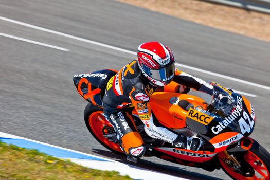 JEREZ DE LA FRONTERA, SPAIN - APR 17: 125cc motorcyclist Alex Rins takes a curve in the CEV Championship race on April 17, 2011 in Jerez de la Frontera, Spain.