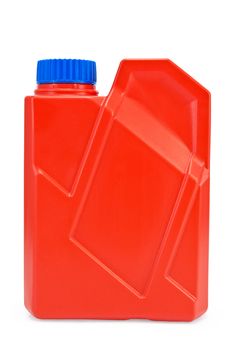 Red plastic canister is isolated on a white background