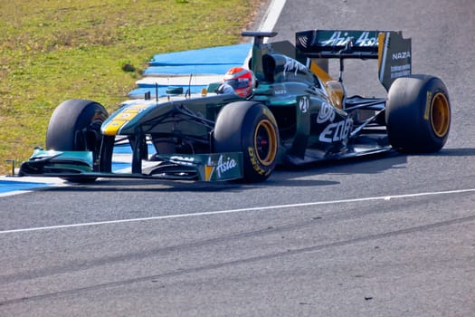 JEREZ DE LA FRONTERA, SPAIN - FEB 10: Jarno Trulli of Team Lotus F1 races on training session on February 10 , 2011, in Jerez de la Frontera , Spain