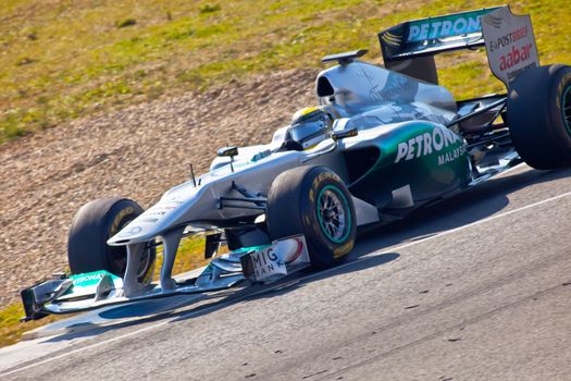 JEREZ DE LA FRONTERA, SPAIN - FEB 10: Nico Rosberg of Mercedes F1 races on training session on February 10 , 2011, in Jerez de la Frontera , Spain