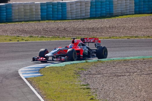 JEREZ DE LA FRONTERA, SPAIN - FEB 10: Timo Glock of Team Virgin F1 takes a curve on training session on February 10 , 2011, in Jerez de la Frontera , Spain