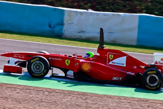 JEREZ DE LA FRONTERA, SPAIN - FEB 10: Felipe Massa of Ferrari F1 races on training session on February 10 , 2011, in Jerez de la Frontera , Spain