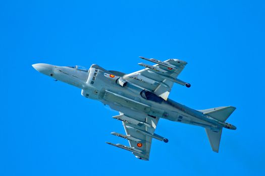 CADIZ, SPAIN-SEP 9: Aircraft AV-8B Harrier Plus taking part in a test on the 4th airshow of Cadiz on Sep 9, 2011, in Cadiz, Spain
