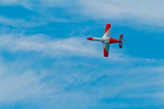 CADIZ, SPAIN-SEP 9: Aircrafts of the Patrulla Aguila taking part in a test on the 4th airshow of Cadiz on Sep 9, 2011, in Cadiz, Spain