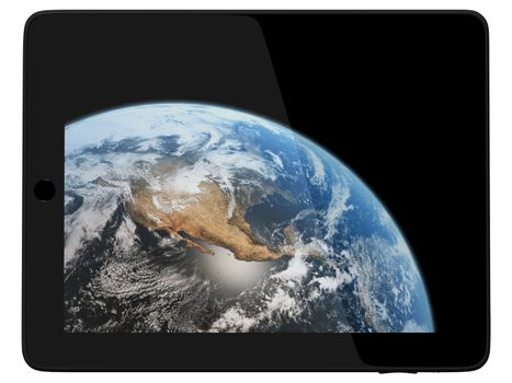Earth Planet from Space On Tablet PC Computer Monitor