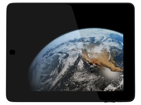Earth Planet from Space On Tablet PC Computer Monitor