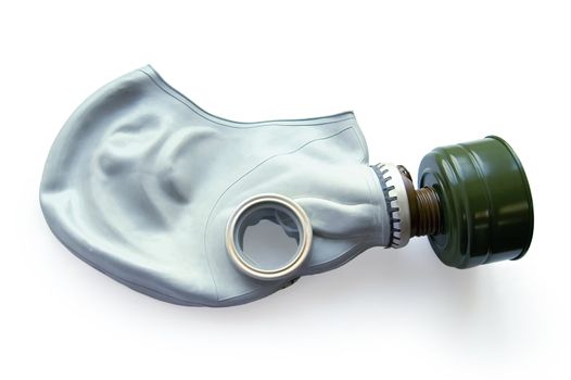 Grey rubber mask with a green filter in isolation on a white background