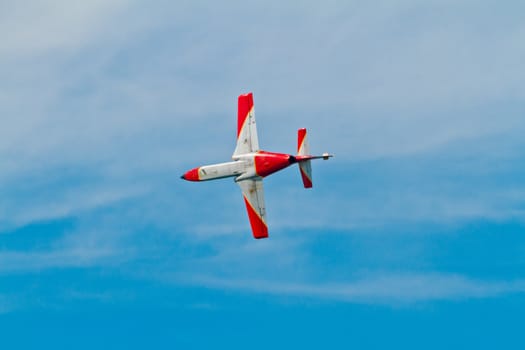 CADIZ, SPAIN-SEP 9: Aircrafts of the Patrulla Aguila taking part in a test on the 4th airshow of Cadiz on Sep 9, 2011, in Cadiz, Spain