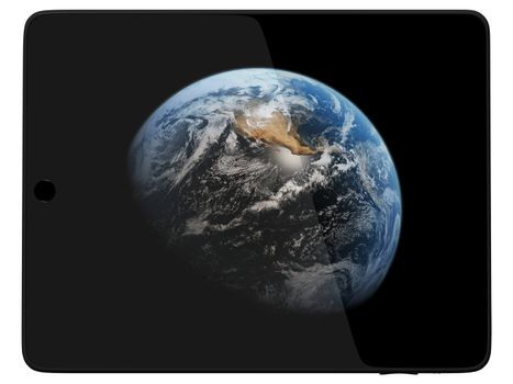 Earth Planet from Space On Tablet PC Computer Monitor