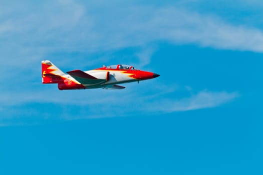 CADIZ, SPAIN-SEP 9: Aircrafts of the Patrulla Aguila taking part in a test on the 4th airshow of Cadiz on Sep 9, 2011, in Cadiz, Spain