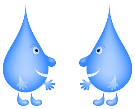 cartoon: cheerful water drops friends have met and stretch each other hands