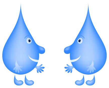 cartoon: cheerful water drops friends have met and stretch each other hands
