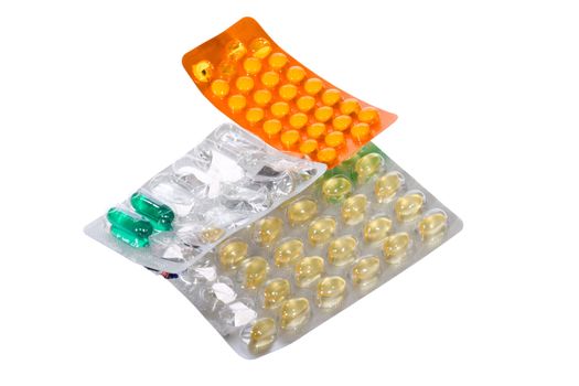 blister packs of pills, photo on the white background