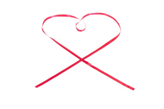 Red heart from ribbon, photo on the white background