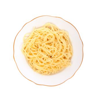 spaghetti on plate, photo on the white background