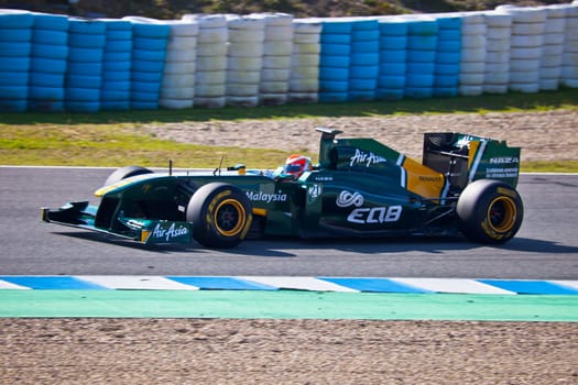 JEREZ DE LA FRONTERA, SPAIN - FEB 11: Jarno Trulli of Team Lotus F1 races on training session on February 11 , 2011, in Jerez de la Frontera , Spain