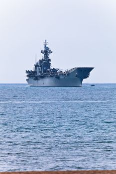MALAGA, SPAIN-MAY 28: Aircraft carrier Principe de Asturias taking part in an exhibition on the day of the spanish army forces on May 28, 2011, in Malaga, Spain