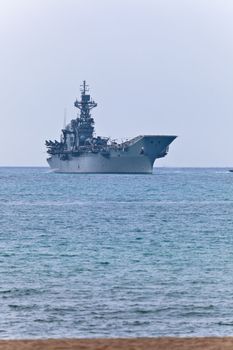 MALAGA, SPAIN-MAY 28: Aircraft carrier Principe de Asturias taking part in an exhibition on the day of the spanish army forces on May 28, 2011, in Malaga, Spain