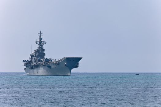 MALAGA, SPAIN-MAY 28: Aircraft carrier Principe de Asturias taking part in an exhibition on the day of the spanish army forces on May 28, 2011, in Malaga, Spain