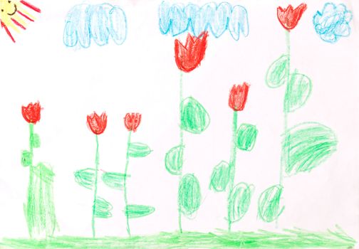 Children's drawing - colored flowers