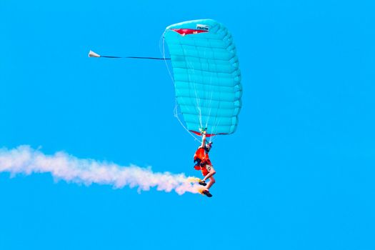 CADIZ, SPAIN-SEP 10: Parachutist Rex  Pemberton taking part in a test in the 4th airshow of Cadiz on Sep 10, 2011, in Cadiz, Spain
