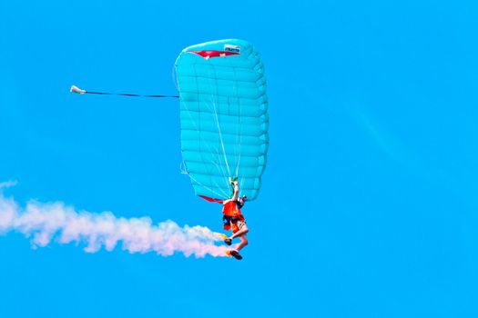 CADIZ, SPAIN-SEP 10: Parachutist Rex  Pemberton taking part in a test in the 4th airshow of Cadiz on Sep 10, 2011, in Cadiz, Spain