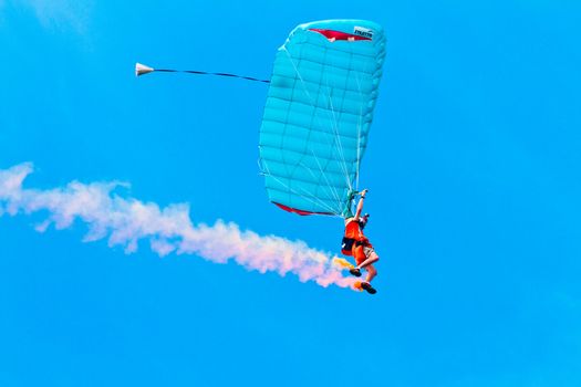 CADIZ, SPAIN-SEP 10: Parachutist Rex  Pemberton taking part in a test in the 4th airshow of Cadiz on Sep 10, 2011, in Cadiz, Spain