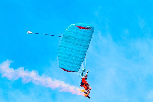 CADIZ, SPAIN-SEP 10: Parachutist Rex  Pemberton taking part in a test in the 4th airshow of Cadiz on Sep 10, 2011, in Cadiz, Spain