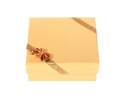 gift box with gold ribbon on white background 