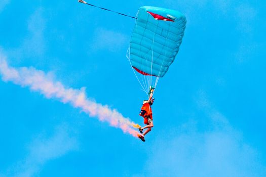CADIZ, SPAIN-SEP 10: Parachutist Rex  Pemberton taking part in a test in the 4th airshow of Cadiz on Sep 10, 2011, in Cadiz, Spain