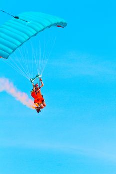 CADIZ, SPAIN-SEP 10: Parachutist Rex  Pemberton taking part in a test in the 4th airshow of Cadiz on Sep 10, 2011, in Cadiz, Spain