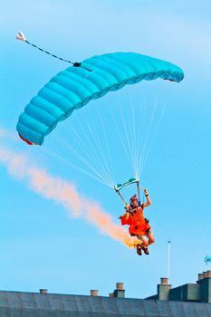 CADIZ, SPAIN-SEP 10: Parachutist Rex  Pemberton taking part in a test in the 4th airshow of Cadiz on Sep 10, 2011, in Cadiz, Spain