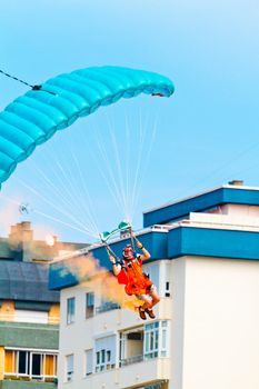 CADIZ, SPAIN-SEP 10: Parachutist Rex  Pemberton taking part in a test in the 4th airshow of Cadiz on Sep 10, 2011, in Cadiz, Spain