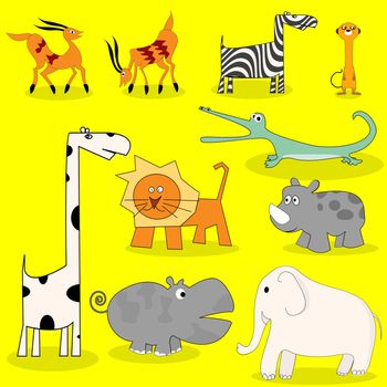 African wild animals cartoon set