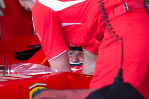 JEREZ DE LA FRONTERA, SPAIN - OCT 11: Michael Schumacher of Scuderia Ferrari F1 waiting on pits on training session on October 11, 2006 in Jerez de la Frontera , Spain