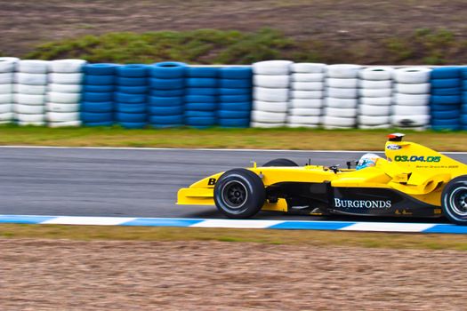 JEREZ DE LA FRONTERA, SPAIN - DEC 04: Robert Doornbos of Jordan F1 races during a training session on December 04, 2004, in Jerez de la Frontera, Spain