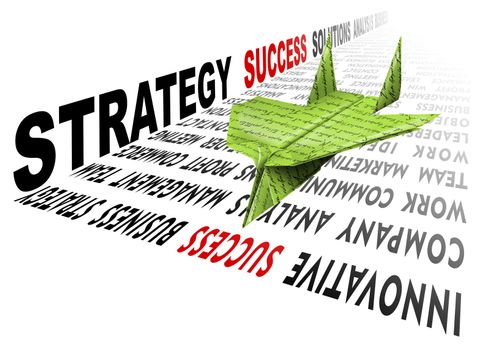 Plane Green Paper on the track consists of written, a metaphor for success and leadership