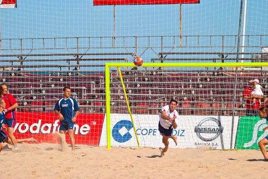 CADIZ, SPAIN -  JUL 30:  Unknown players of the team of Cadiz and Gijon playing the Spanish Championship of Beach Soccer on Jul 30, 2005 on the beach of La Victoria in Cadiz, Spain