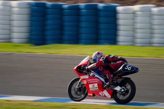 JEREZ DE LA FRONTERA, SPAIN - SEP 03: Pilot of motorcycling of 125cc in the Spanish championship of velocity (CEV) on Sep 03, 2005, in racetrack of velocity of Jerez de la Frontera