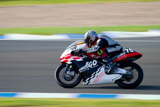 JEREZ DE LA FRONTERA, SPAIN - SEP 03: Pilot of motorcycling of 125cc in the Spanish championship of velocity (CEV) on Sep 03, 2005, in racetrack of velocity of Jerez de la Frontera