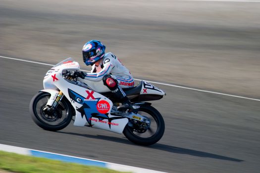 JEREZ DE LA FRONTERA, SPAIN - SEP 03: Pilot of motorcycling of 125cc in the Spanish championship of velocity (CEV) on Sep 03, 2005, in racetrack of velocity of Jerez de la Frontera