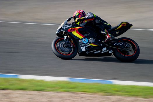 JEREZ DE LA FRONTERA, SPAIN - SEP 03: Pilot of motorcycling of Formula Extreme in the Spanish championship of velocity (CEV) on Sep 03, 2005, in racetrack of velocity of Jerez de la Frontera
