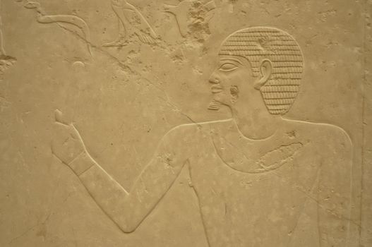 Ancient Egypt hieroglyph writing and sign on stone wall