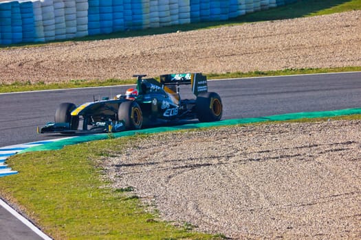 JEREZ DE LA FRONTERA, SPAIN - FEB 11: Jarno Trulli of Team Lotus F1 races on training session on February 11 , 2011, in Jerez de la Frontera , Spain