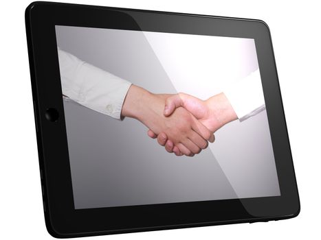 Handshake, Handshaking on Tablet PC Computer, isolated