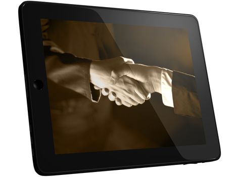 Handshake, Handshaking on Tablet PC Computer, isolated