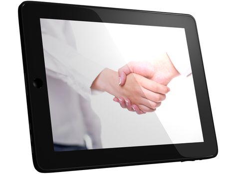 Handshake, Handshaking on Tablet PC Computer, isolated